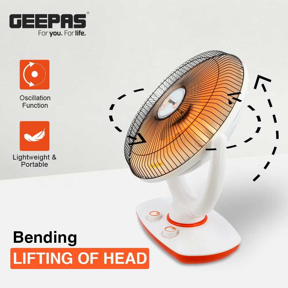 Geepas GRH9548 Halogen Stand Heater | 2 Heat Settings 475W/950W | 1-Hour Timer | Adjustable Head | Safety Tip-Over Switch | Portable & Lightweight | 2 Years Warranty