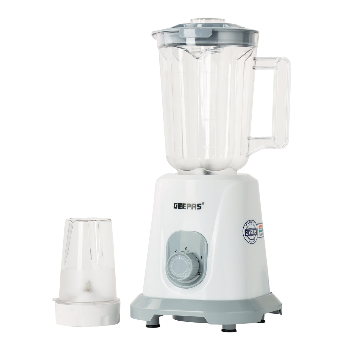 Geepas 2-in-1 Blender & Mixer Grinder- GSB44083 | 1.5L PC Jar & Coffee Grinder | 2 Speed Settings with Pulse | Safety Interlock | Stainless Steel Blades, Durable Design