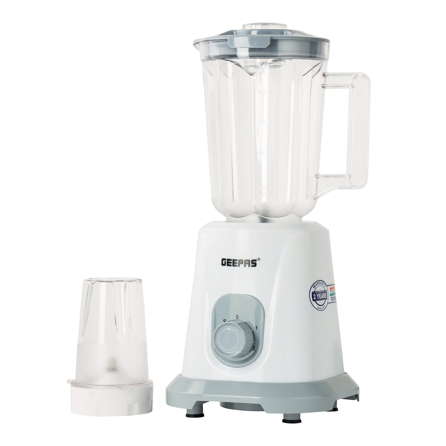 Geepas 2-in-1 Blender & Mixer Grinder- GSB44083 | 1.5L PC Jar & Coffee Grinder | 2 Speed Settings with Pulse | Safety Interlock | Stainless Steel Blades, Durable Design
