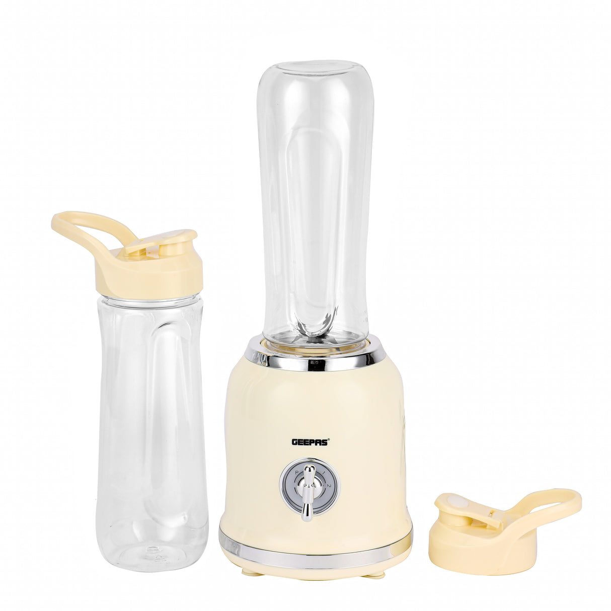 Geepas Personal Blender- GSB44113/ 300W/ 2 BPA-Free Tritan Bottles/ 600 ML/ Transparent & Unbreakable Bottles with Stainless Steel Blade/  2 Years Warranty, White