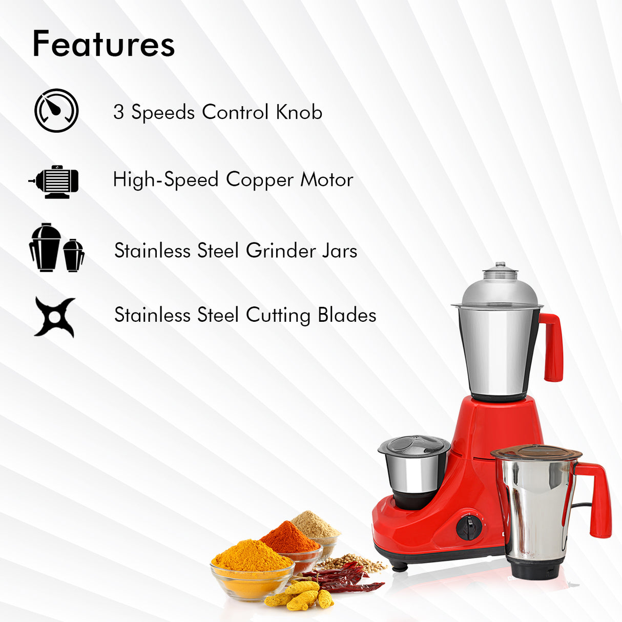 Geepas 3-in-1 Mixer Grinder | Powerful Motor with Stainless Steel Jars | Multi-Purpose Appliance for Grinding, Mixing & Blending | Sharp Blades |  2-Year Warranty