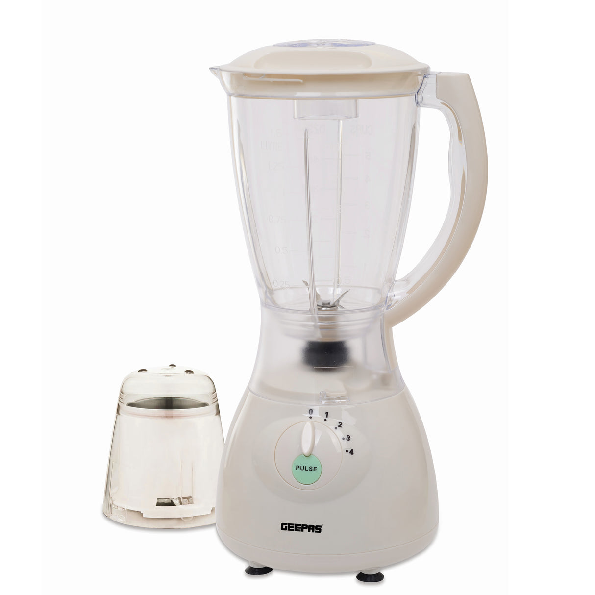Geepas GSB5484 2-in-1 Blender | 400W| Overheat Protection | 1.5L Capacity Jar & Coffee Grinder| Stainless Steel Blades| 4-Speed Control |Pulse Function| 2 Years Warranty