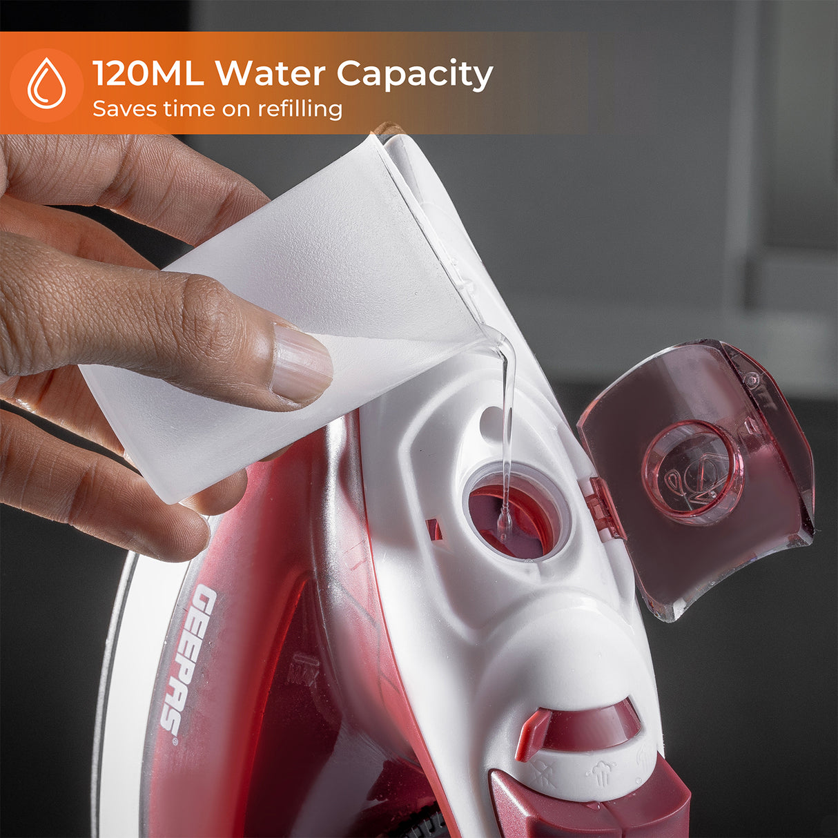 Geepas Steam Iron- GSI7783/ Dry Ironing Box with Non-Stick Soleplate, Comfortable Handle and Handy Design with Multiple Functions/ 120 ml Water Tank