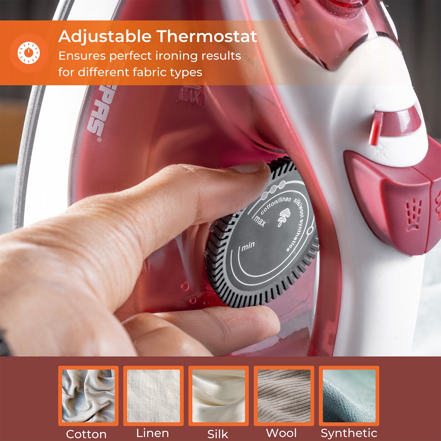 Geepas Steam Iron- GSI7783/ Dry Ironing Box with Non-Stick Soleplate, Comfortable Handle and Handy Design with Multiple Functions/ 120 ml Water Tank