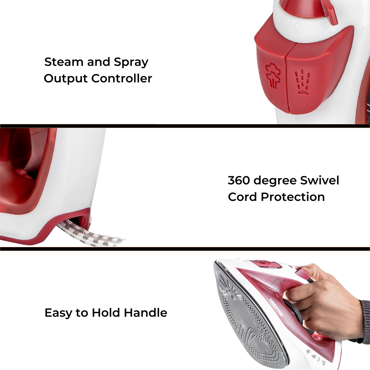 Geepas Steam Iron- GSI7783/ Dry Ironing Box with Non-Stick Soleplate, Comfortable Handle and Handy Design with Multiple Functions/ 120 ml Water Tank