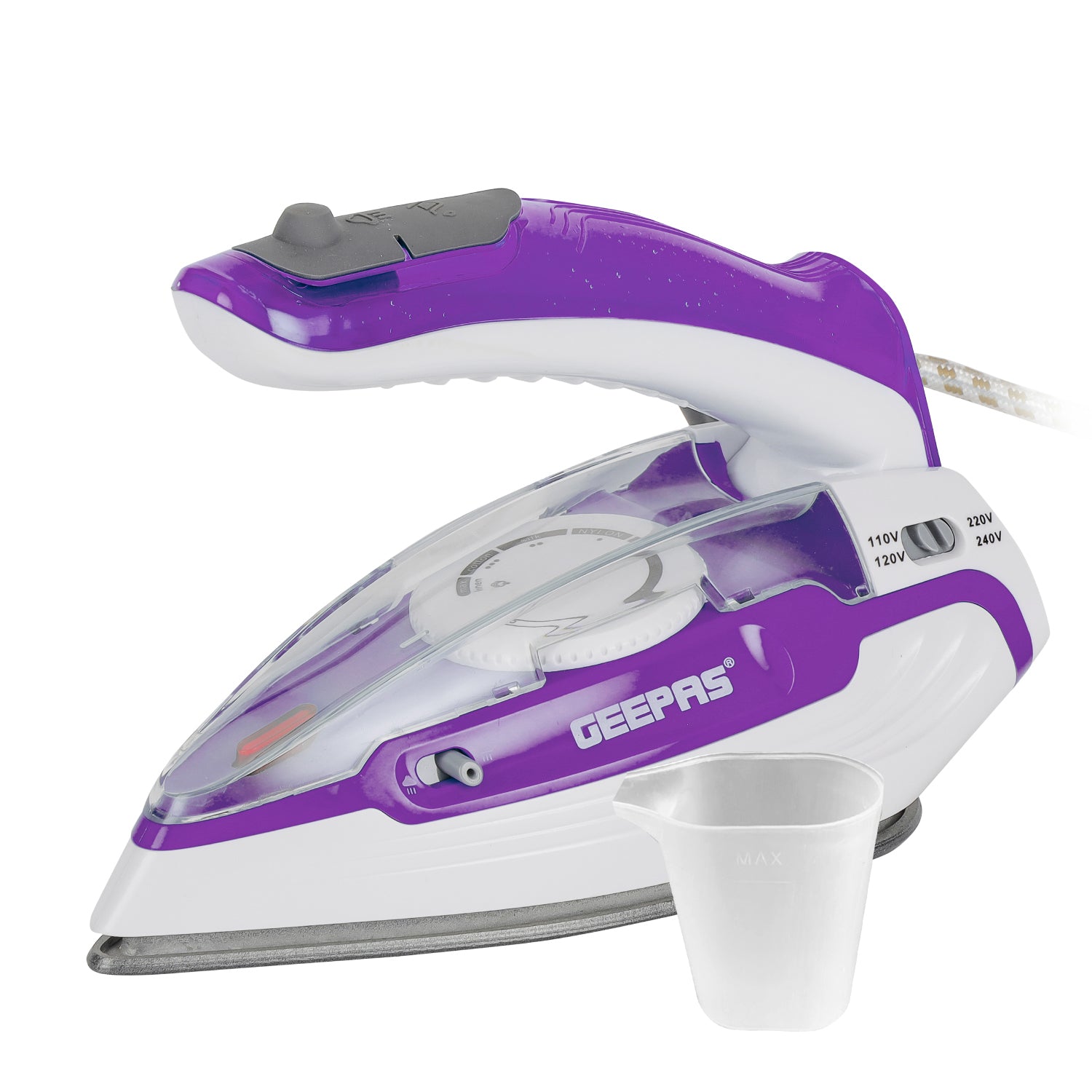Geepas GSI7805 Travel Steam Iron | 1100W Portable Steam Iron |  Foldable Handle|  Teflon Soleplate|  Variable Steam & Burst Function | Fast Preheating|  2 Years Warranty