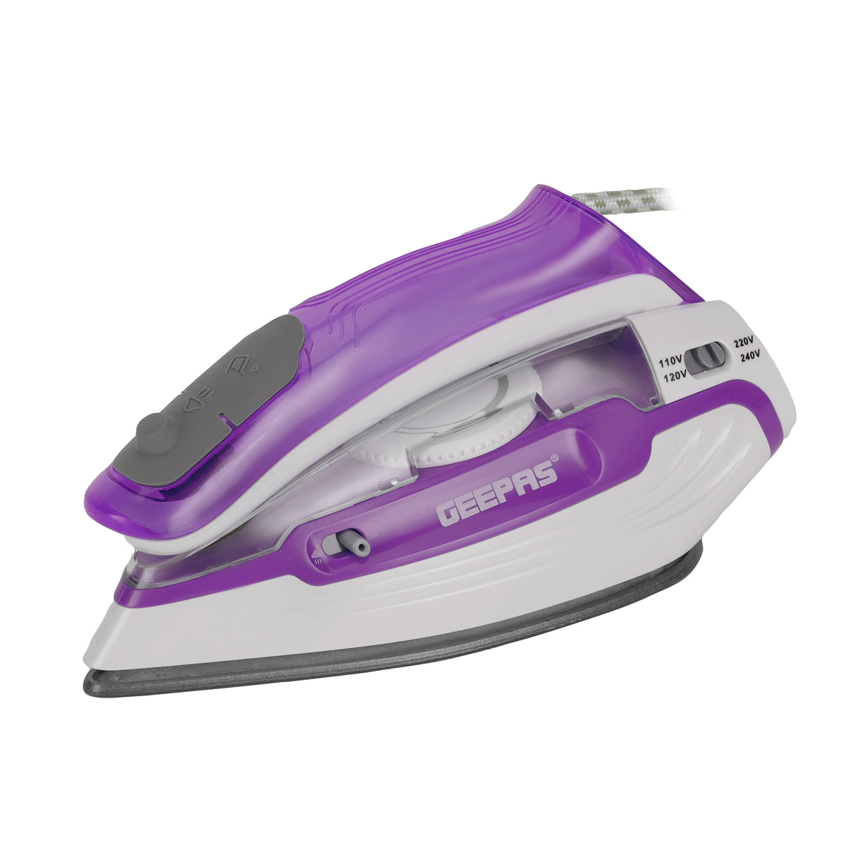 Geepas GSI7805 Travel Steam Iron | 1100W Portable Steam Iron |  Foldable Handle|  Teflon Soleplate|  Variable Steam & Burst Function | Fast Preheating|  2 Years Warranty