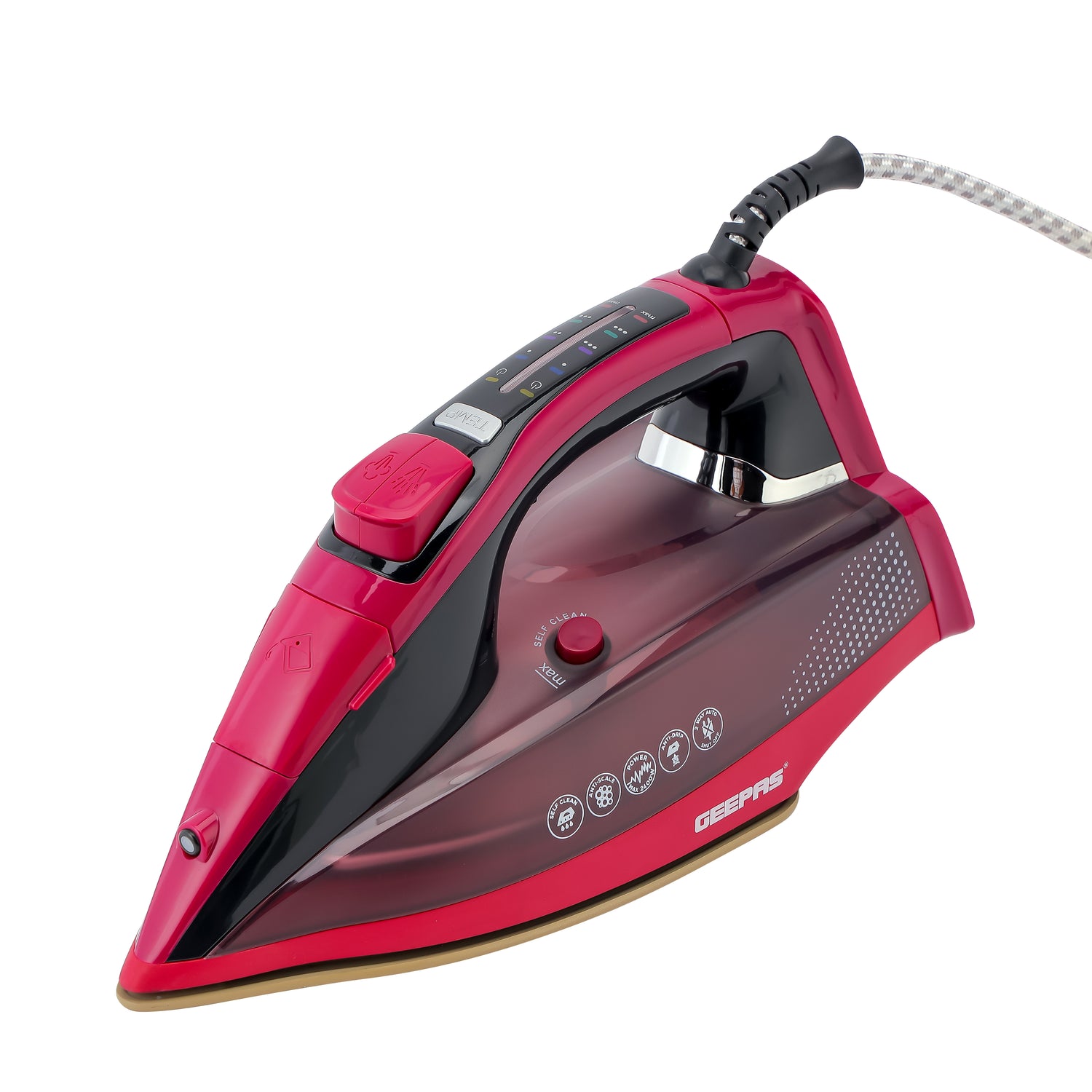Geepas GSI7813 Digital Steam Iron | 2400W Ceramic Soleplate Iron with Auto Shut Off| Spray| Burst & Steam Function| Anti-Drip| Anti-Calc| 350ml Tank| 2 Years Warranty