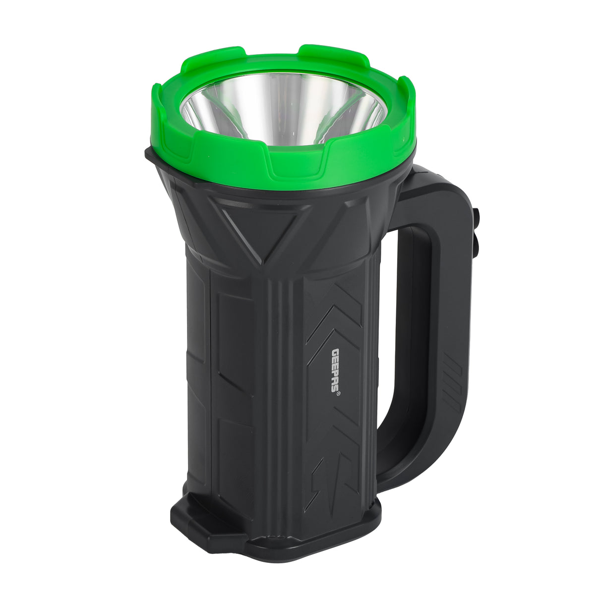 Geepas Rechargeable Search Light GSL5575 | Long-Lasting LED Spotlight with 15H Backup, 2x1200mAh Lithium Battery, Durable Body, Ergonomic Handle & Type-C Charging