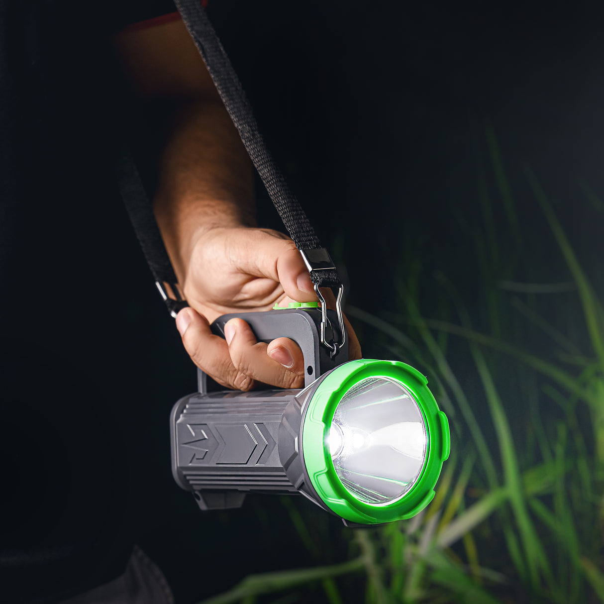 Geepas Rechargeable Search Light GSL5575 | Long-Lasting LED Spotlight with 15H Backup, 2x1200mAh Lithium Battery, Durable Body, Ergonomic Handle & Type-C Charging