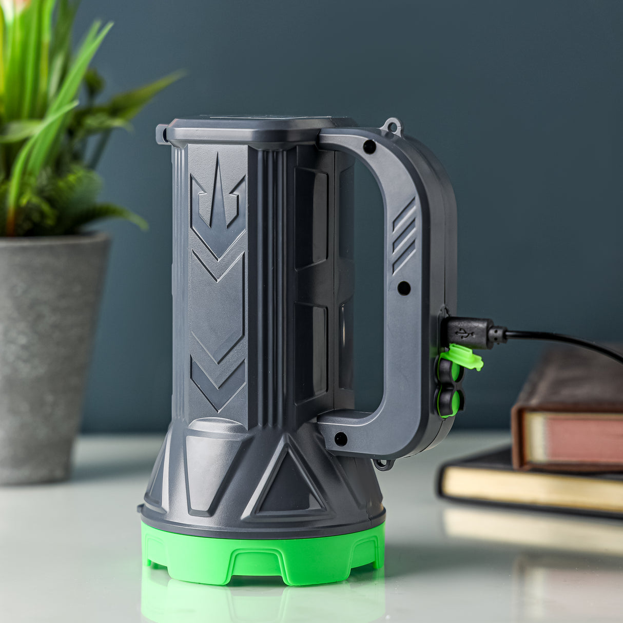 Geepas Rechargeable Search Light GSL5575 | Long-Lasting LED Spotlight with 15H Backup, 2x1200mAh Lithium Battery, Durable Body, Ergonomic Handle & Type-C Charging