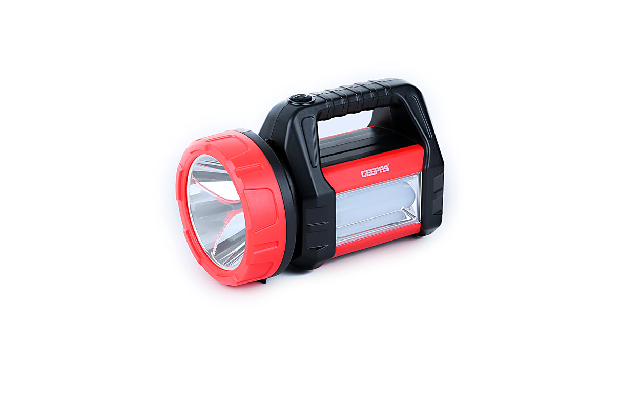 Geepas Rechargeable Search Light with Lantern -  Hand held LED Torch| Light Big Spotlight Flashlight | High Power Large Battery 2000mAh, Flood Light Camping Lantern | 2 years Warranty