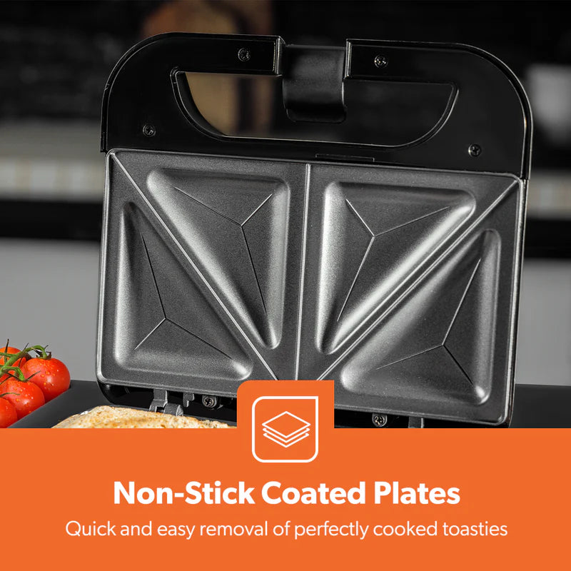 Geepas Sandwich Maker GSM36533UK | 750W Powerful Toaster| Non-Stick Plates| Power & Ready Light| Cool Touch Handle| Easy to Clean & Overheat Protection | 2-Year Warranty