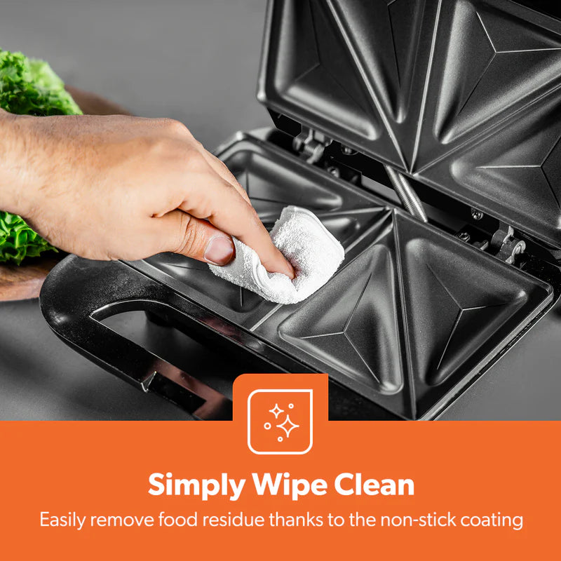 Geepas Sandwich Maker GSM36533UK | 750W Powerful Toaster| Non-Stick Plates| Power & Ready Light| Cool Touch Handle| Easy to Clean & Overheat Protection | 2-Year Warranty