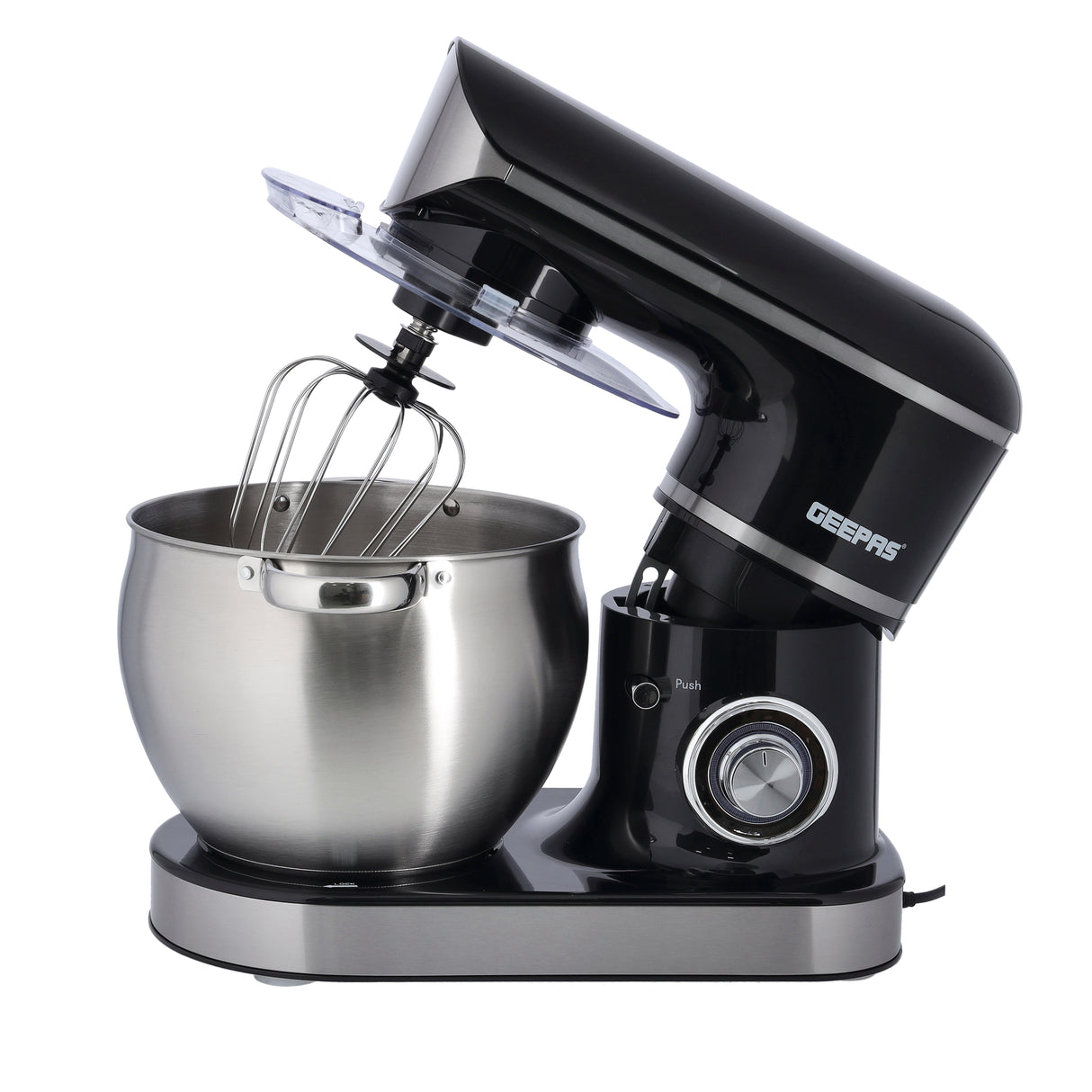 Geepas Kitchen Machine GSM43040 | 8.5L Stainless Steel Bowl Stand Mixer| 1500W Powerful Motor| 6 Speed Control | Durable ABS Body| 3 Mixing Attachments| 2 Years Warranty