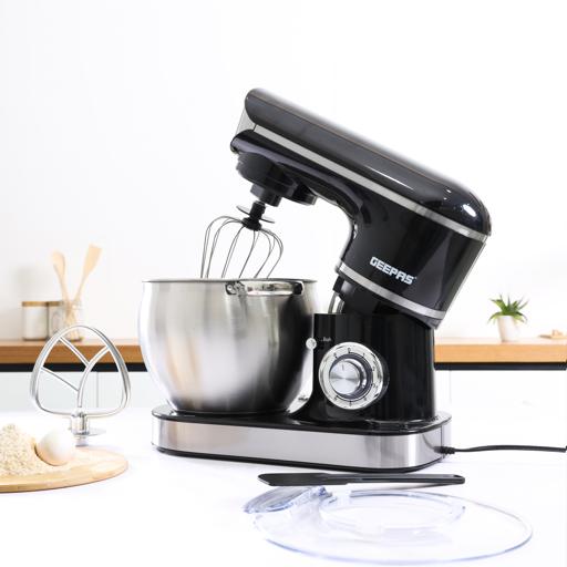Geepas Kitchen Machine GSM43040 | 8.5L Stainless Steel Bowl Stand Mixer| 1500W Powerful Motor| 6 Speed Control | Durable ABS Body| 3 Mixing Attachments| 2 Years Warranty