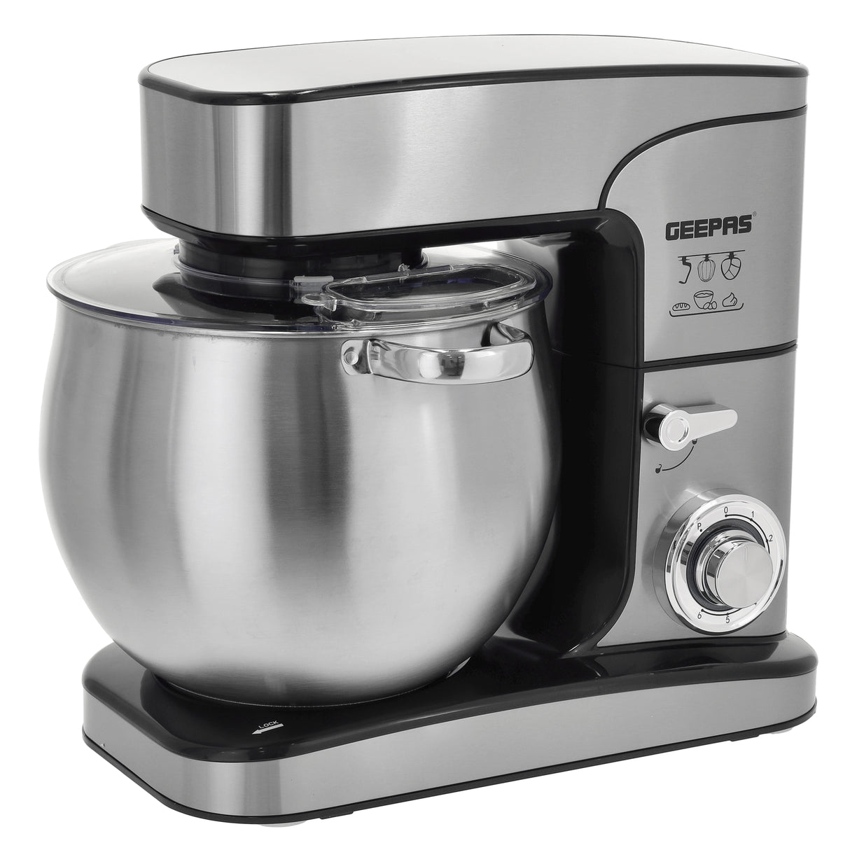 Geepas Kitchen Machine GSM43042 | 2000W Powerful Stand Mixer| 12L Stainless Steel Bowl| 6 Speed Control with Pulse| Safety Lock| LED Indicator| 2 Years Warranty