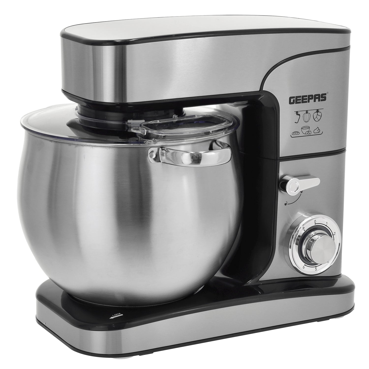 Geepas Kitchen Machine GSM43042 | 2000W Powerful Stand Mixer| 12L Stainless Steel Bowl| 6 Speed Control with Pulse| Safety Lock| LED Indicator| 2 Years Warranty