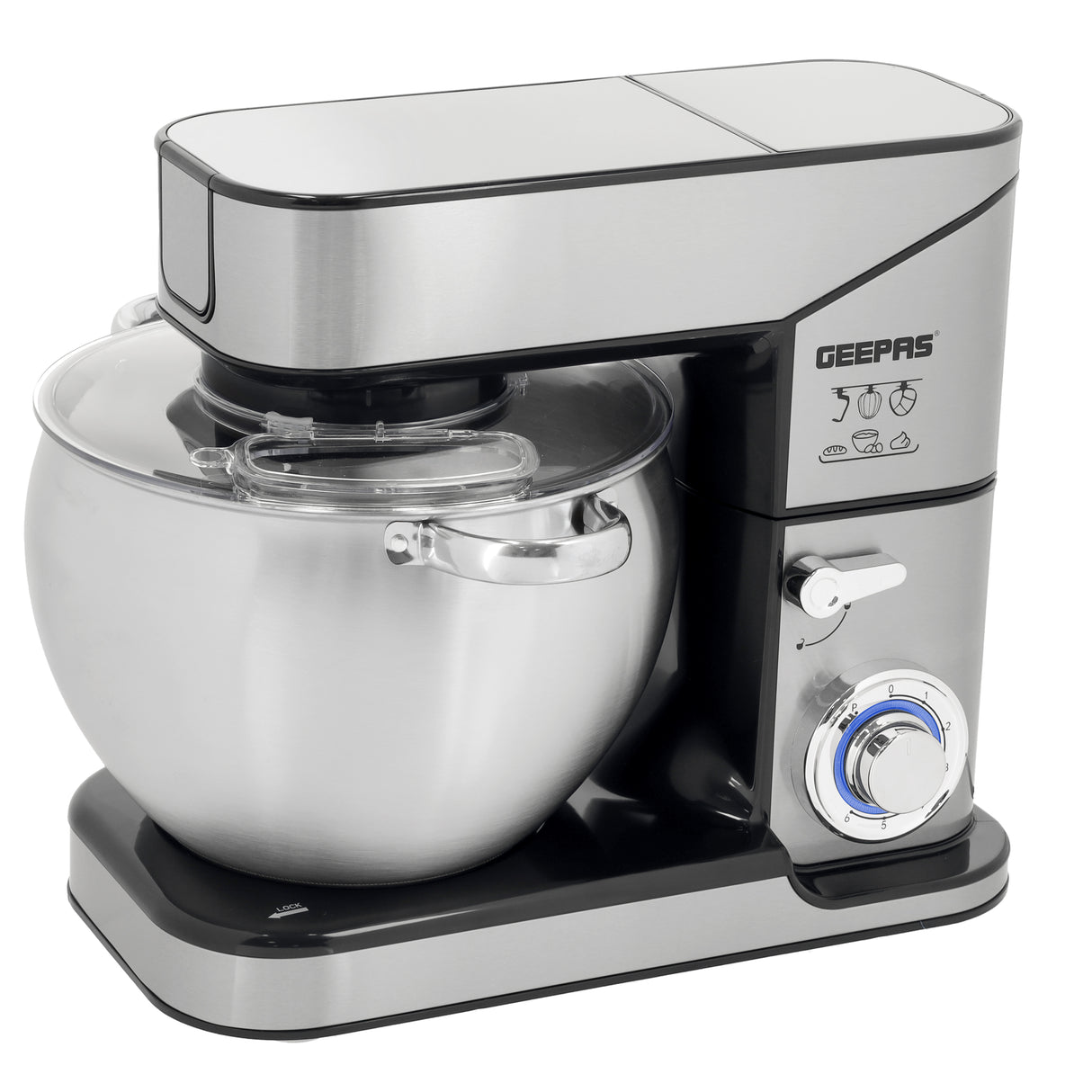 Geepas Multi-Function Kitchen Machine GSM43044 | 2000W Stand Mixer | 10L Bowl | 1.5L Glass Blender Jar | Meat Grinder | 6 Speed Control | Safety Lock| 2 Years Warranty