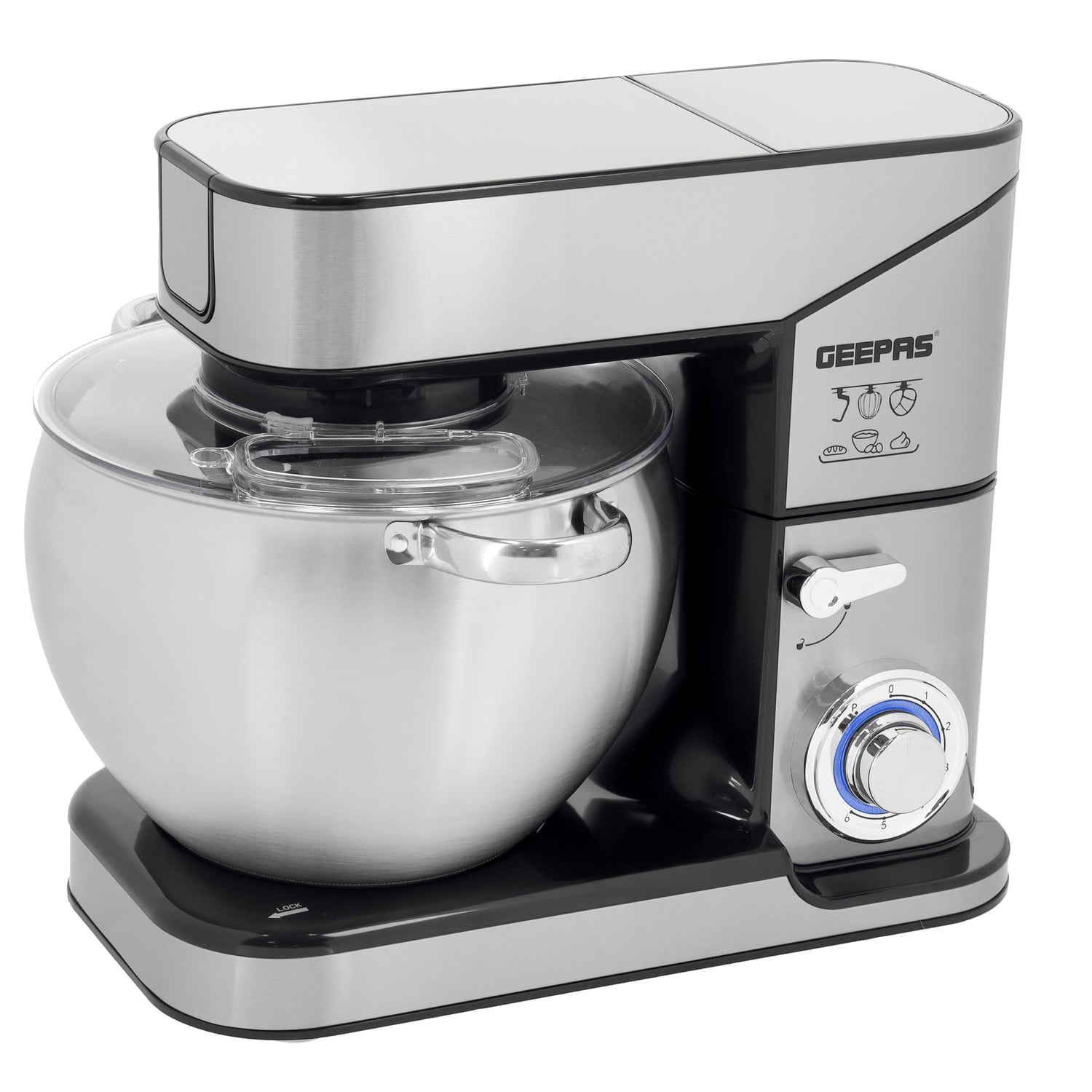 Geepas Multi-Function Kitchen Machine GSM43044 | 2000W Stand Mixer | 10L Bowl | 1.5L Glass Blender Jar | Meat Grinder | 6 Speed Control | Safety Lock| 2 Years Warranty