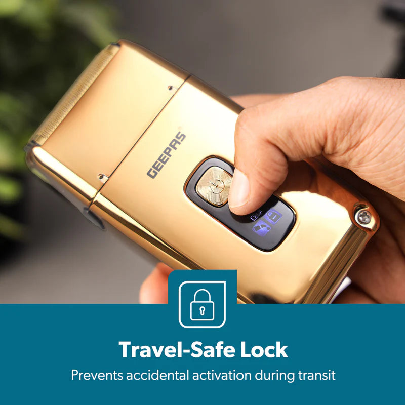 Geepas Digital Waterproof Shaver- GSR57520UK/ for Men, IPX6 Rating, 3 Blades/ Cord and Cordless Operation, with Travel Safety Lock/ Perfect for In-House Styling