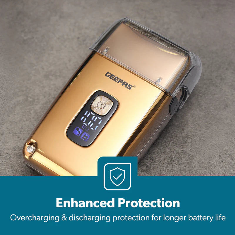 Geepas Digital Waterproof Shaver- GSR57520UK/ for Men, IPX6 Rating, 3 Blades/ Cord and Cordless Operation, with Travel Safety Lock/ Perfect for In-House Styling