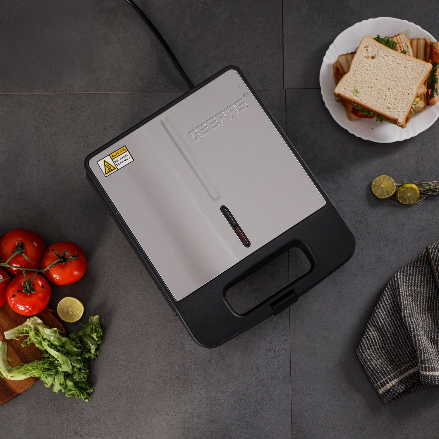 Geepas 4 Slice Sandwich Maker- GST5391 | 1100W with Automatic Temperature Control, Non-Stick Plates, Cool Touch Handle | Perfect for Breakfast & Snacks | 2Year Warranty