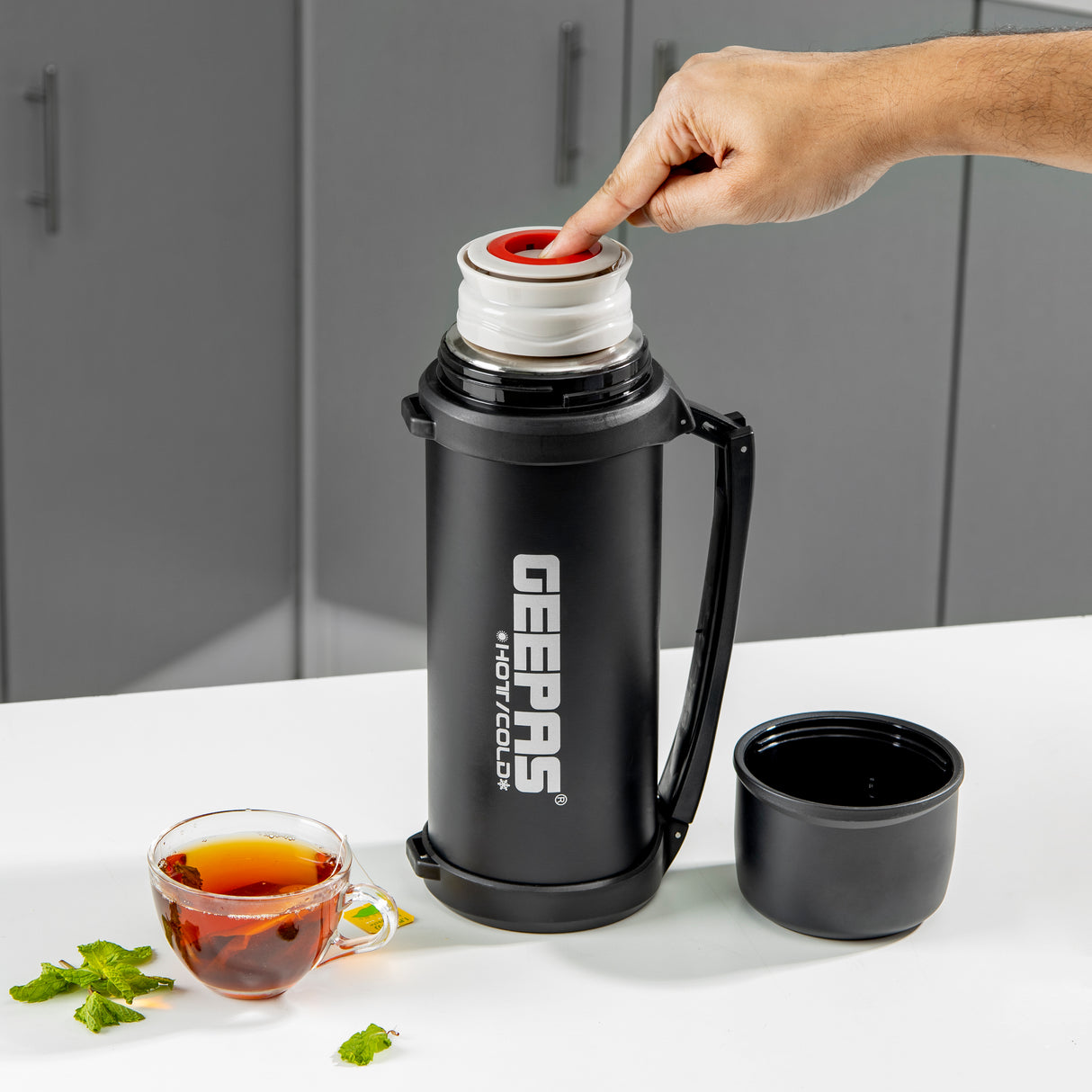 Geepas GSVB4112 Stainless Steel Vacuum Flask | 1.8L Capacity | Double-Walled Insulation for 24-Hour Hot & Cold Retention | Leak-Proof & BPA-Free Design| 2 Years Warranty