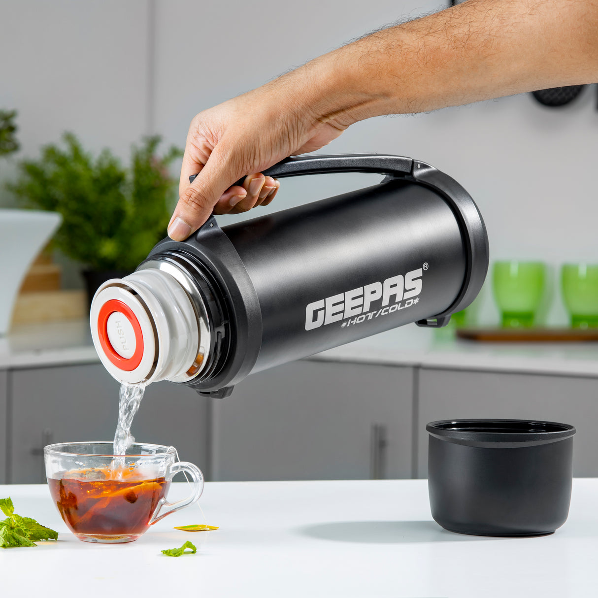 Geepas GSVB4113  Stainless Steel Vacuum Flask | 2.2 L| Double Wall Insulated Hot & Cold Thermal Bottle| Leak-Proof|  Ideal for Home, Office & Travel| 2 Years Warranty