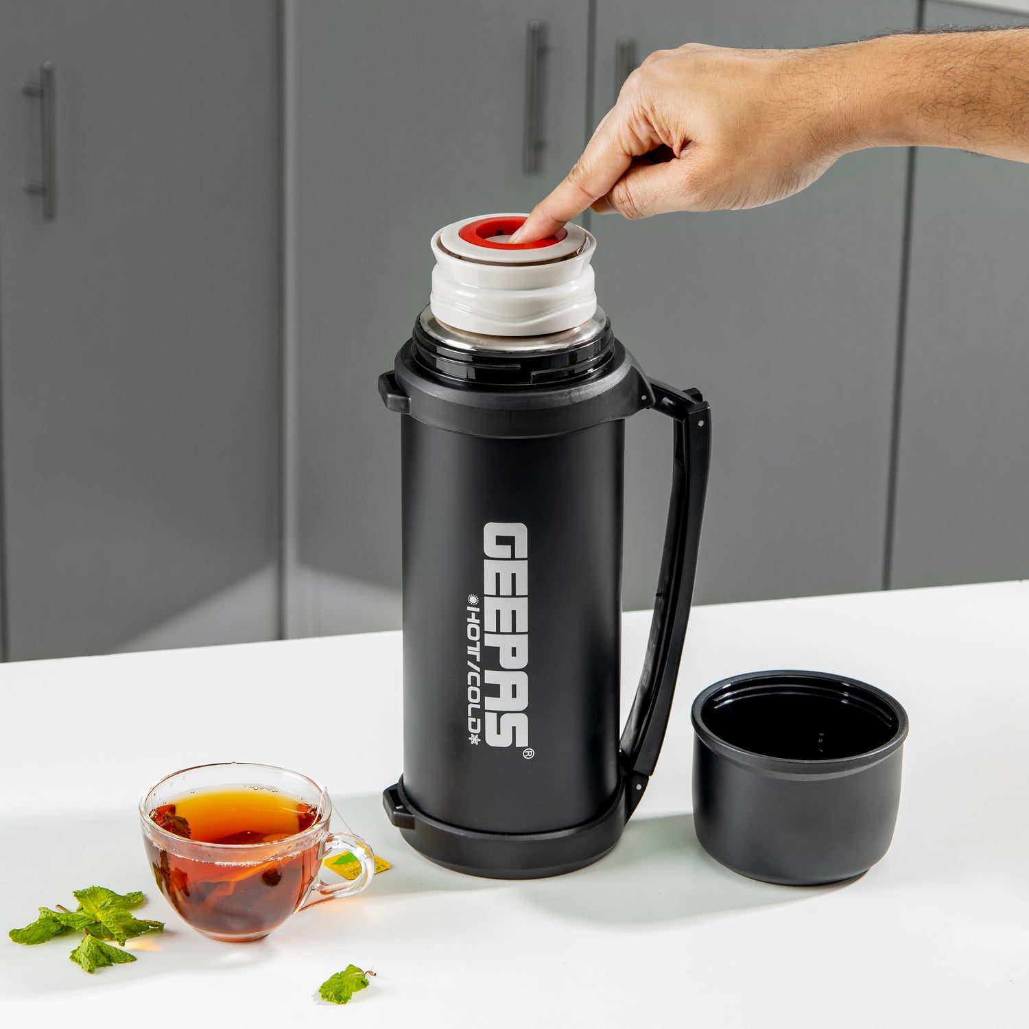Geepas GSVB4113  Stainless Steel Vacuum Flask | 2.2 L| Double Wall Insulated Hot & Cold Thermal Bottle| Leak-Proof|  Ideal for Home, Office & Travel| 2 Years Warranty