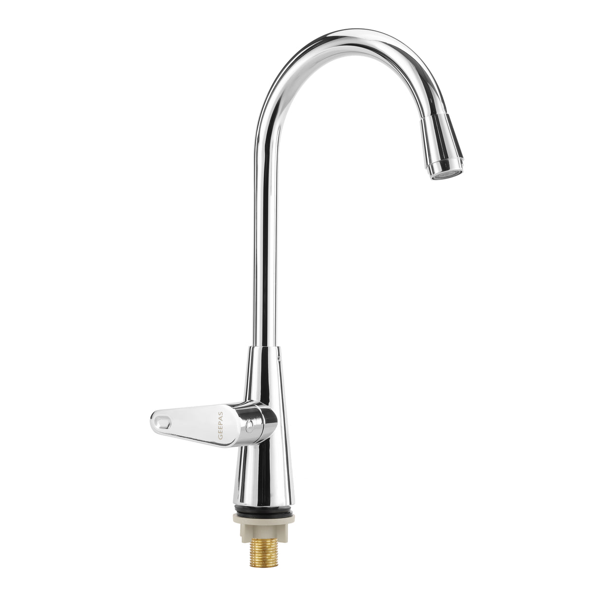 Geepas Deck Mounted Sink Tap GSW61136 | Single Hole Mounted Tap for Kitchen & Bathroom, Chrome Finish, Durable Quarter Turn Cartridge, Leak-Proof, 360° Swivel Spout