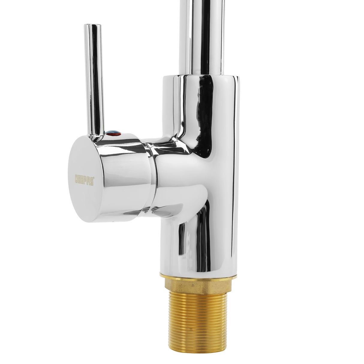 Geepas Single Lever Sink Mixer GSW61144 | Brass Deck Mounted Tap for Kitchen/Bathroom | Solid Handle, Ceramic Cartridge, Leak-Proof, 360° Spout | 5-Year Warranty