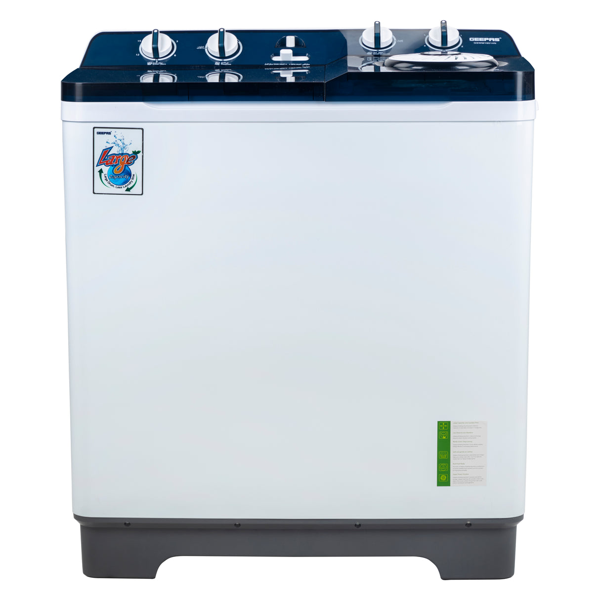 Geepas 13 kg Twin Tub Semi-Automatic Washing Machine- GSWM18014/ Equipped with Strong Pulsator and Air Dry Spinning Function/ Efficient Performance and Classic Design