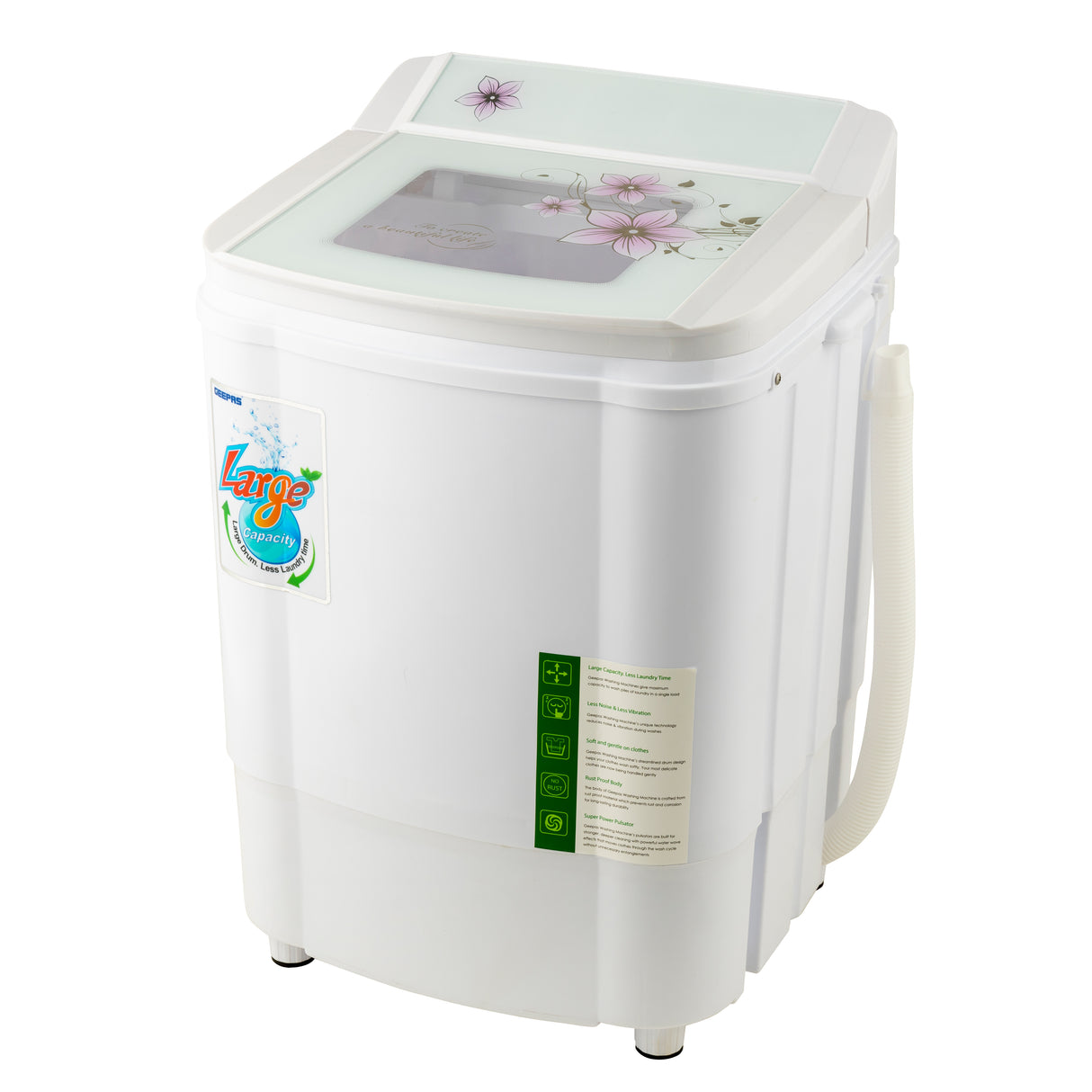 Geepas GSWM18040 Semi Automatic Washing Machine | 3.5kg Capacity| 250W Wash Power| Tempered Glass Cover | 2-in-1 Wash & Spin Function | High Spin Speed|  1-Year Warranty