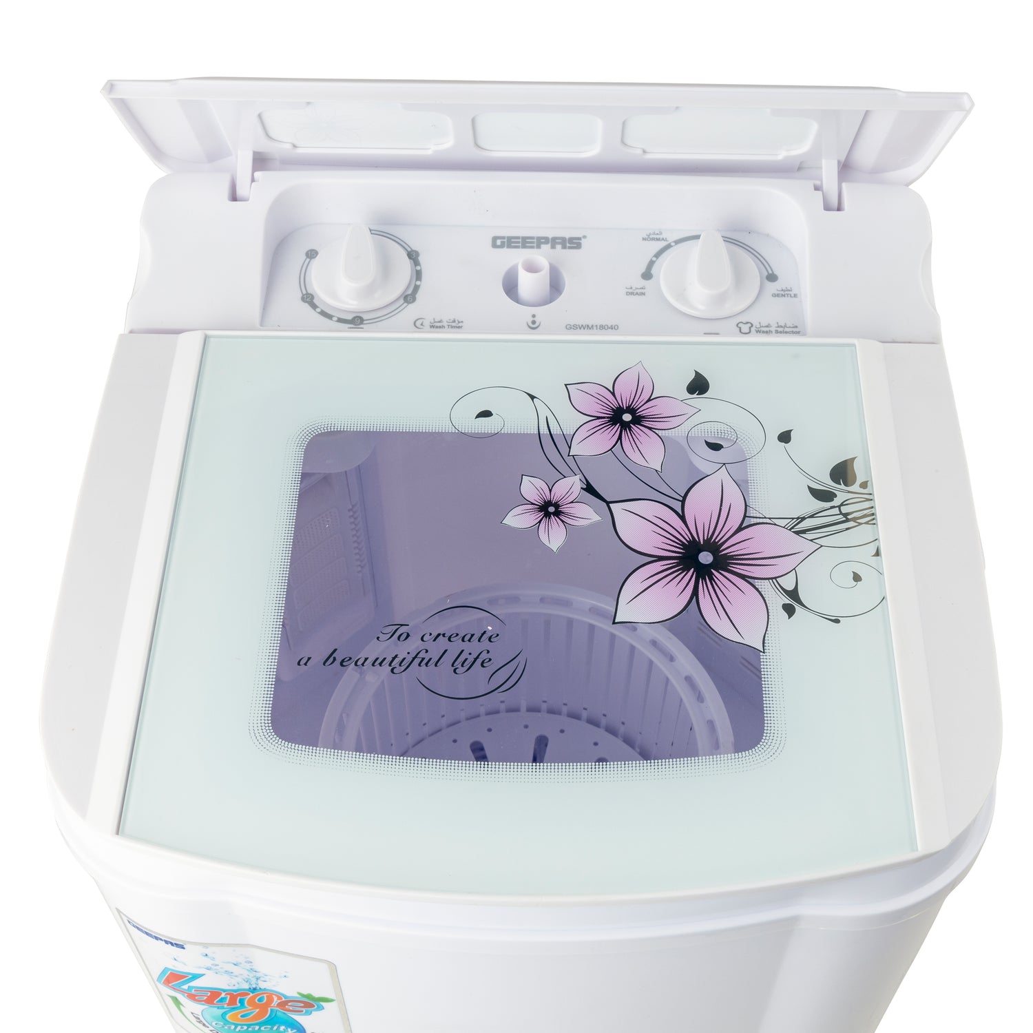 Geepas GSWM18040 Semi Automatic Washing Machine | 3.5kg Capacity| 250W Wash Power| Tempered Glass Cover | 2-in-1 Wash & Spin Function | High Spin Speed|  1-Year Warranty