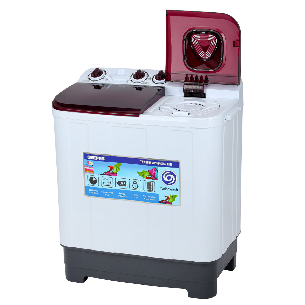 Geepas GSWM18041 Twin Tub Washing Machine | 7Kg Wash & 5Kg Spin Capacity| Big Pulsator| Air Dry Function| Transparent Lid| Magic Filter| Durable Body & 1-Year Warranty