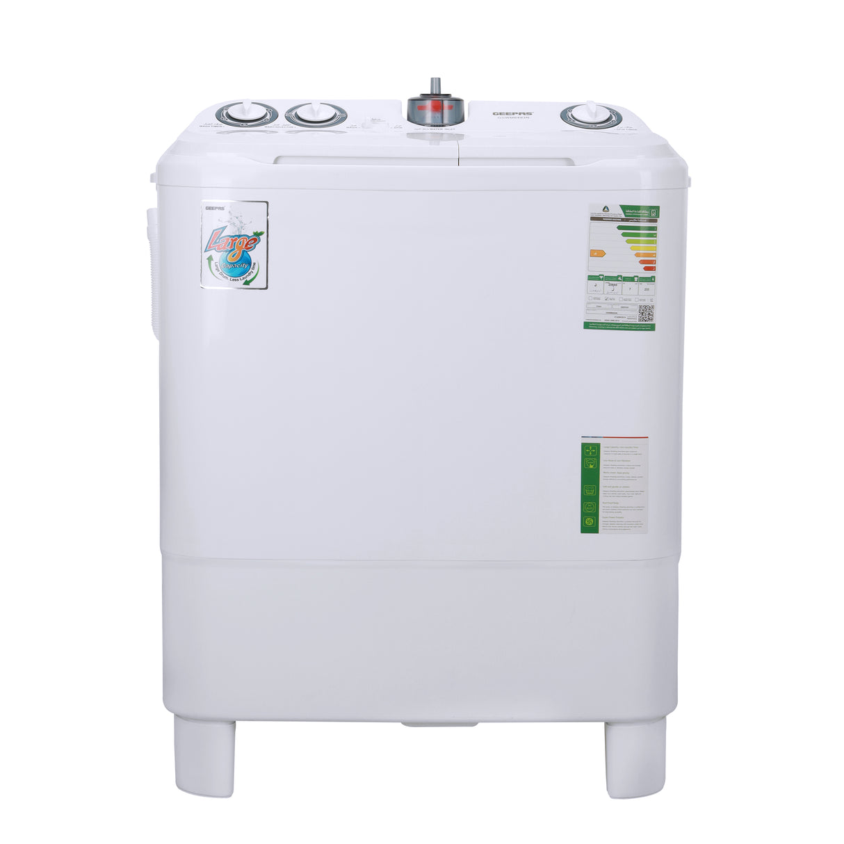 Geepas GSWM6468 Semi Automatic Washing Machine | 7.2kg Wash & 5.5kg Spin Capacity| 670W Powerful Motor| Durable Body | Water Inlet with Filter & 2-Year Warranty