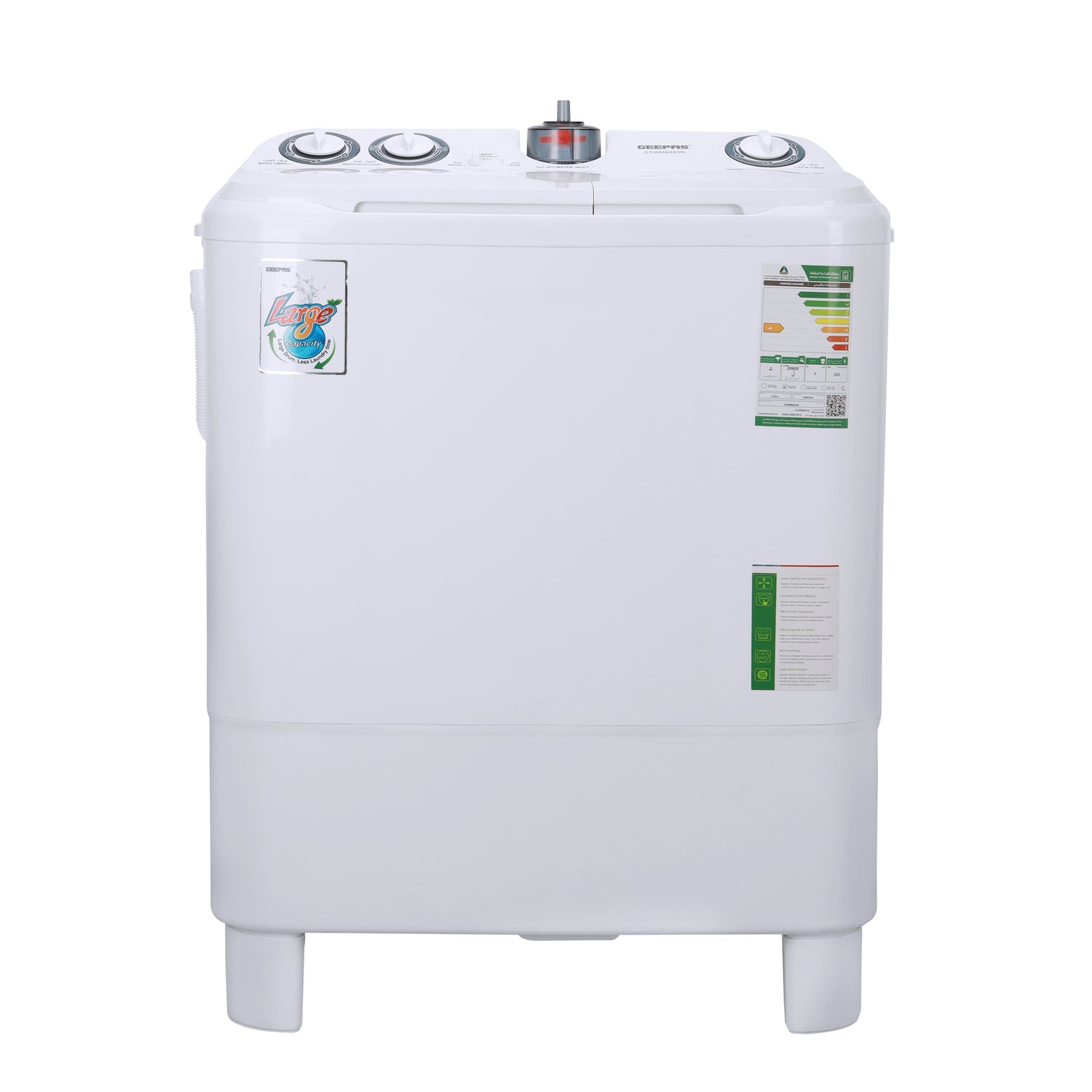 Geepas GSWM6468 Semi Automatic Washing Machine | 7.2kg Wash & 5.5kg Spin Capacity| 670W Powerful Motor| Durable Body | Water Inlet with Filter & 2-Year Warranty