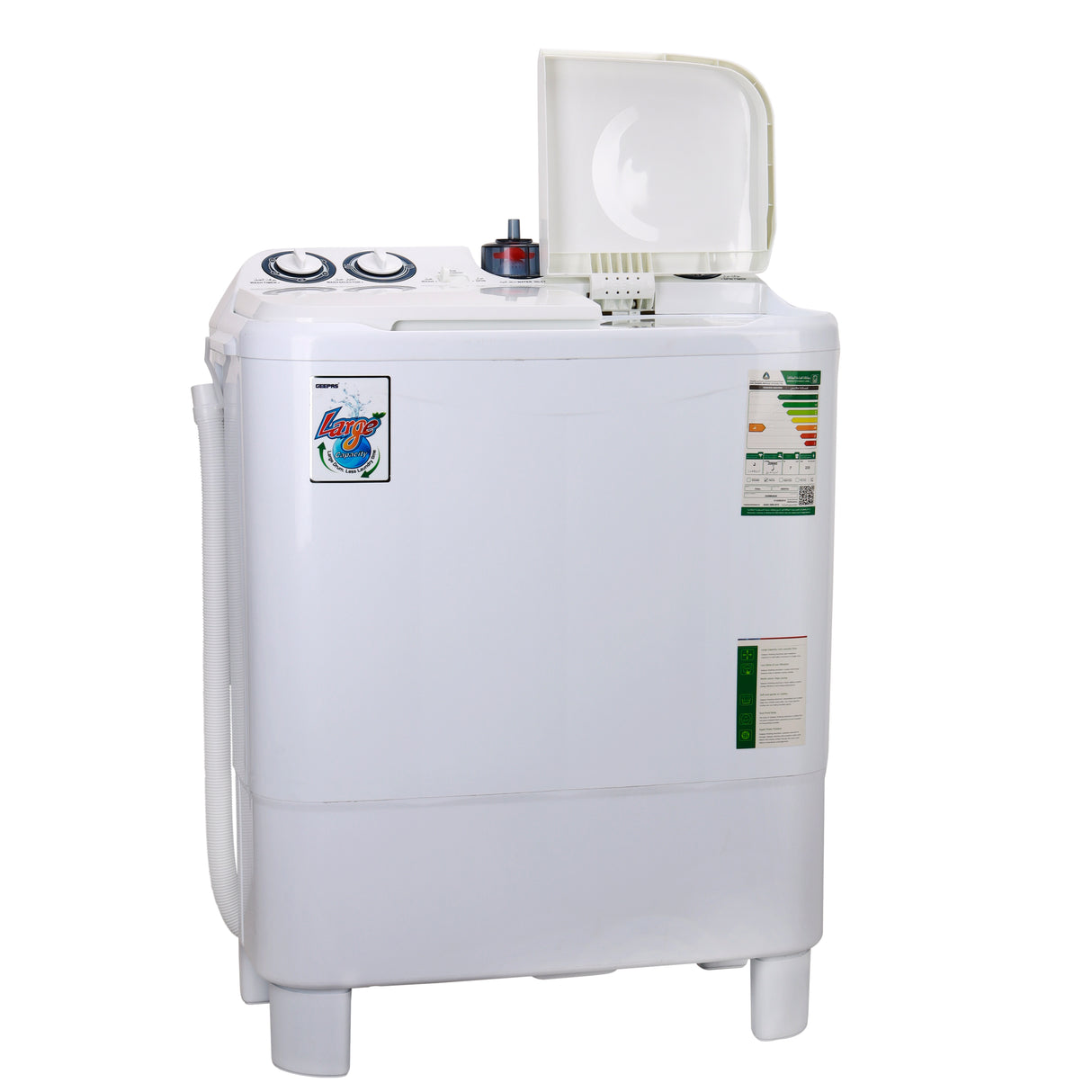 Geepas GSWM6468 Semi Automatic Washing Machine | 7.2kg Wash & 5.5kg Spin Capacity| 670W Powerful Motor| Durable Body | Water Inlet with Filter & 2-Year Warranty