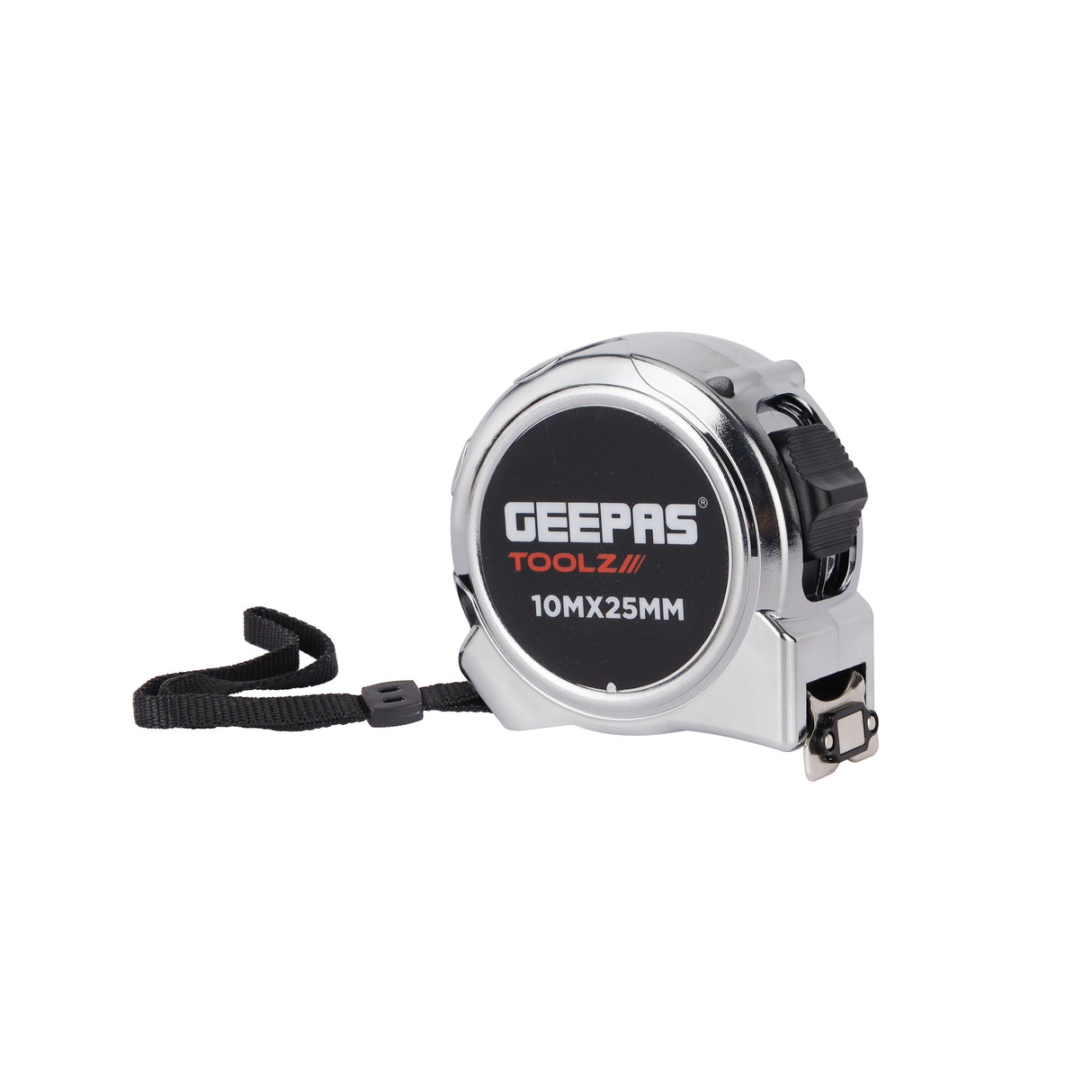 Geepas Measuring Tape- GT59315| 10 M X 25 MM, High Impact Chrome Body and Super Magnetic Hook| Double Sided High Visibility, With Metric and Inch Gradation| Silver