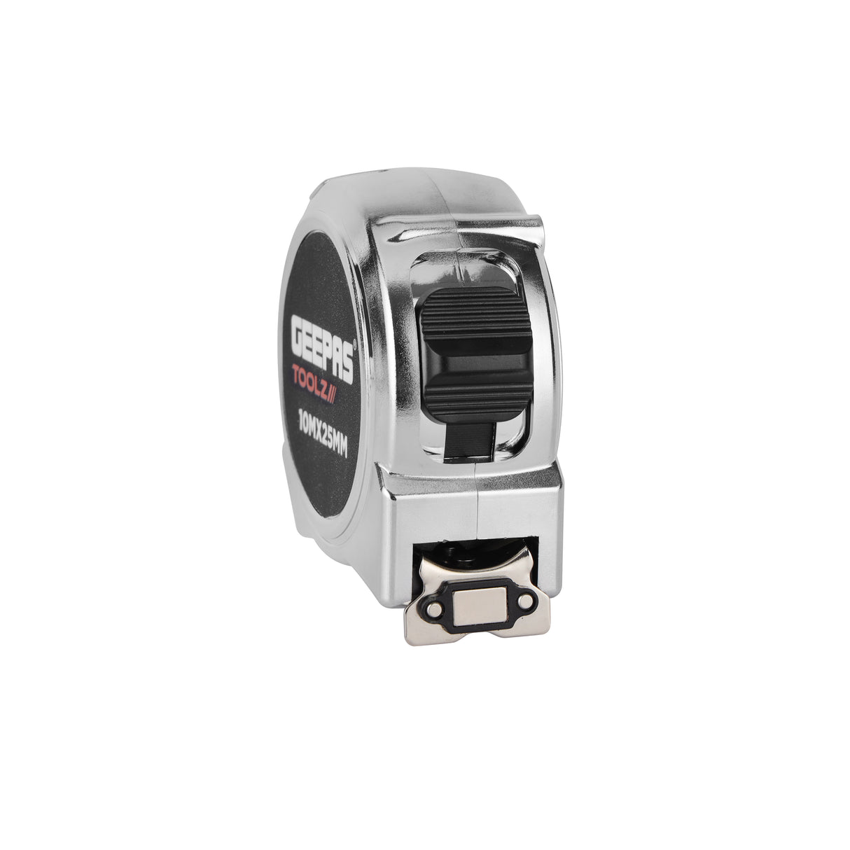 Geepas Measuring Tape- GT59315| 10 M X 25 MM, High Impact Chrome Body and Super Magnetic Hook| Double Sided High Visibility, With Metric and Inch Gradation| Silver