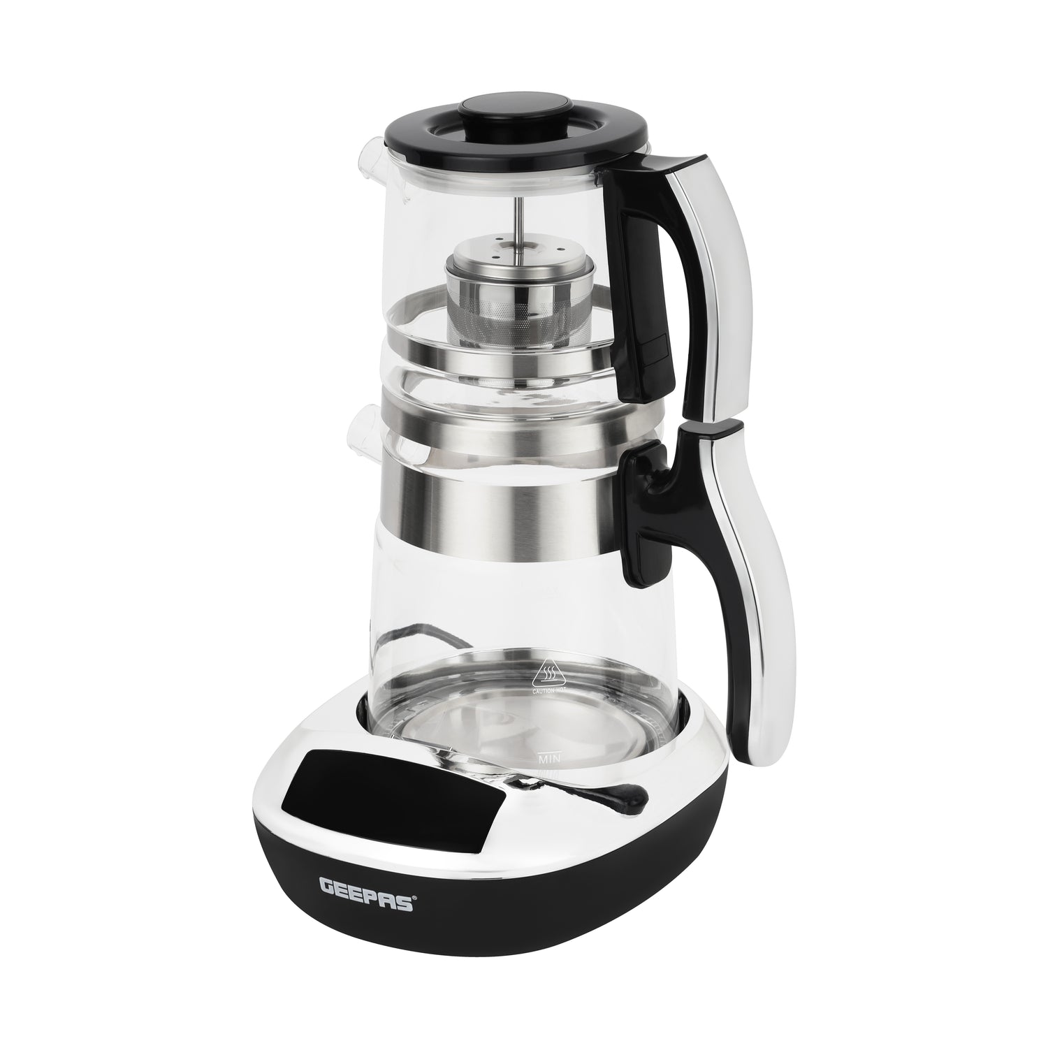 Geepas Digital Tea Maker GTM38079 | 1.8L kettle + 0.9L teapot, smart touch control, durable glass body, stainless steel heater, overheating protection, 1500W power