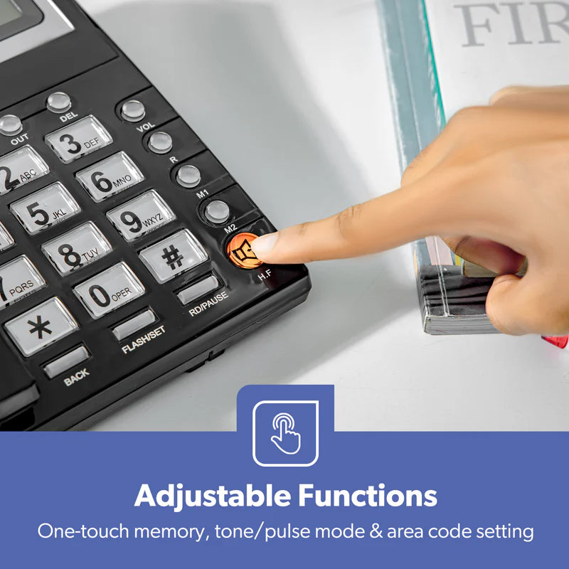 Geepas GTP7185 Executive Telephone with Caller ID | FSK/DTMF Dual System |  16-Digit LCD Display |  50 Incoming & 15 Outgoing Calls |  16 Ringtones |  Hands-Free|