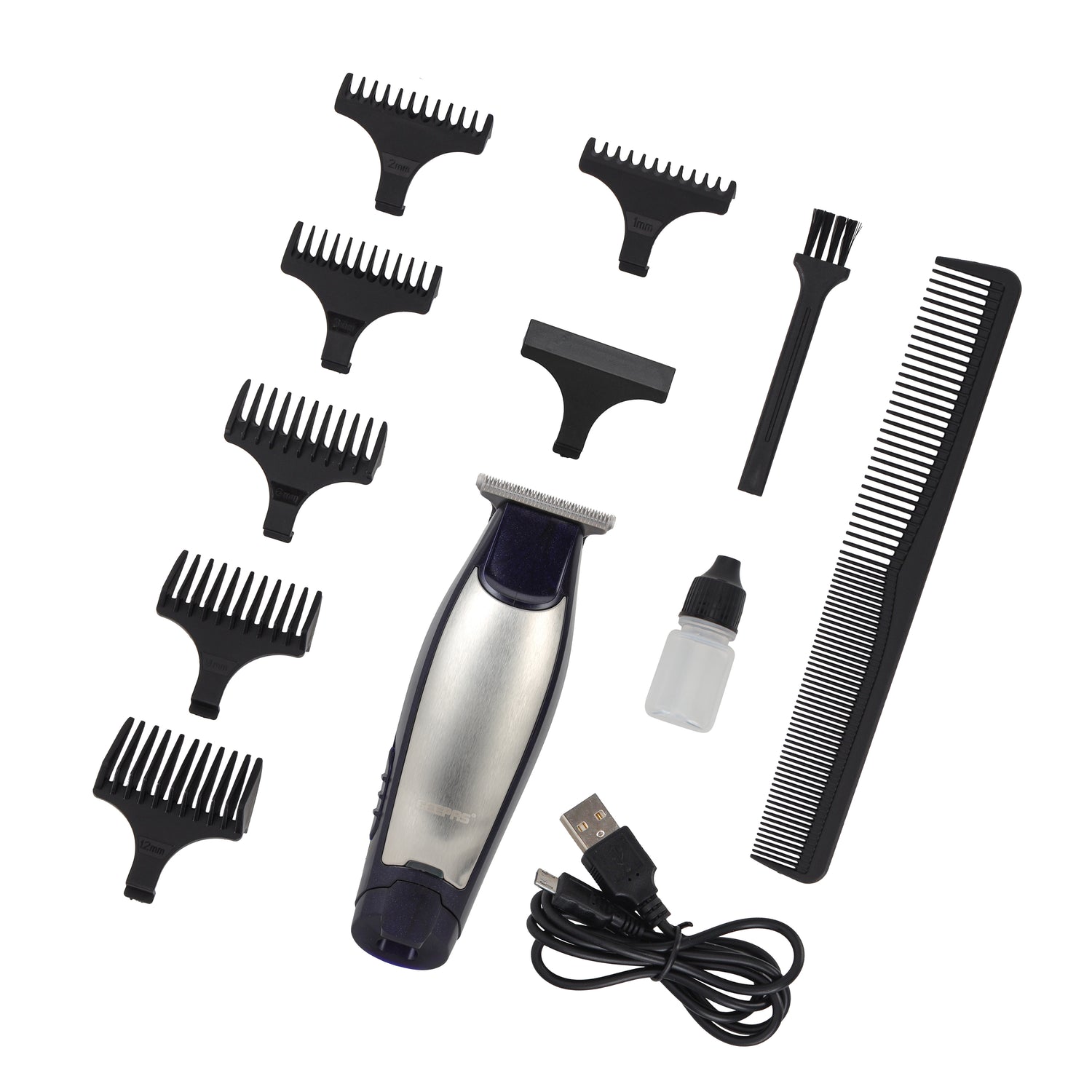 Geepas GTR56022 Professional Hair & Beard Trimmer | 60 Min Use, Zero Overlap Blades | Corded & Cordless, Low Noise, USB/DC Adaptor, Accessories | 2 Years Warranty