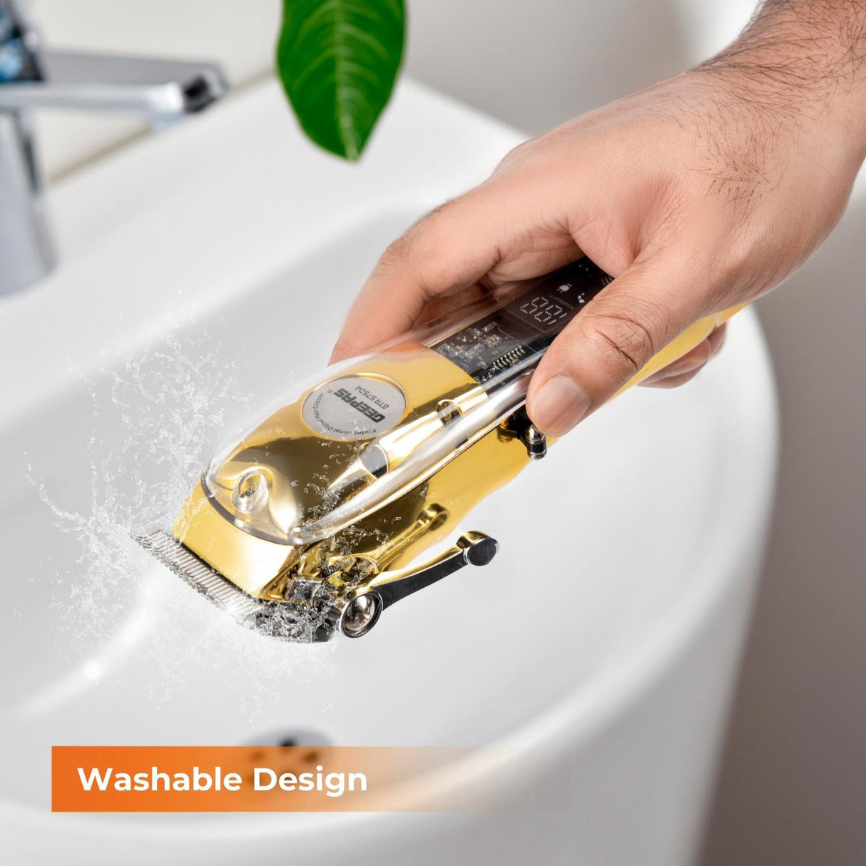 Geepas Professional Digital Hair Clipper GTR57504 | High-Capacity Battery & Fast USB Charging | 4 Adjustable Blades, 8 Combs, LCD Display, 2Year Warranty, Golden