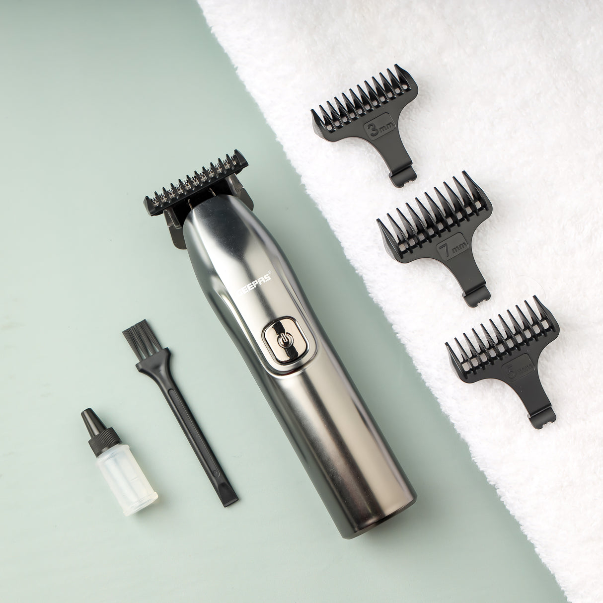 Geepas Rechargeable Hair and Beard Trimmer-GTR57509/with High-Capacity Li-ion Battery and 180 min Working Time/Detachable Blades and Waterproof IPX7/2 Years Warranty,Grey