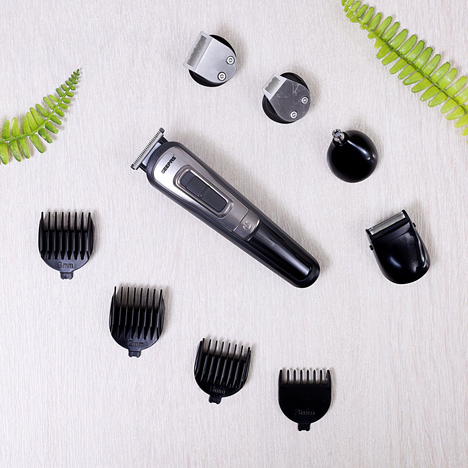 Geepas 11-IN-1 Rechargeable Grooming Set- GTR8300| With 6 Interchangeable Heads and 4 Comb Attachments| Includes a Charging Stand, Cleaning Brush and USB Cable
