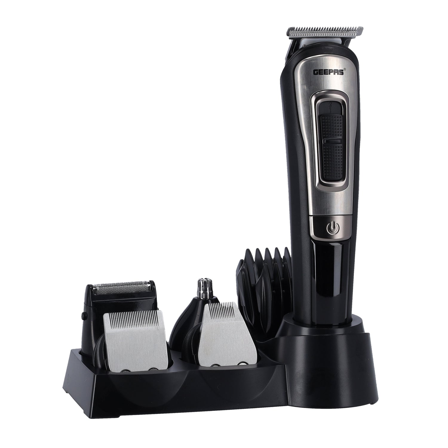 Geepas 11-IN-1 Rechargeable Grooming Set- GTR8300| With 6 Interchangeable Heads and 4 Comb Attachments| Includes a Charging Stand, Cleaning Brush and USB Cable