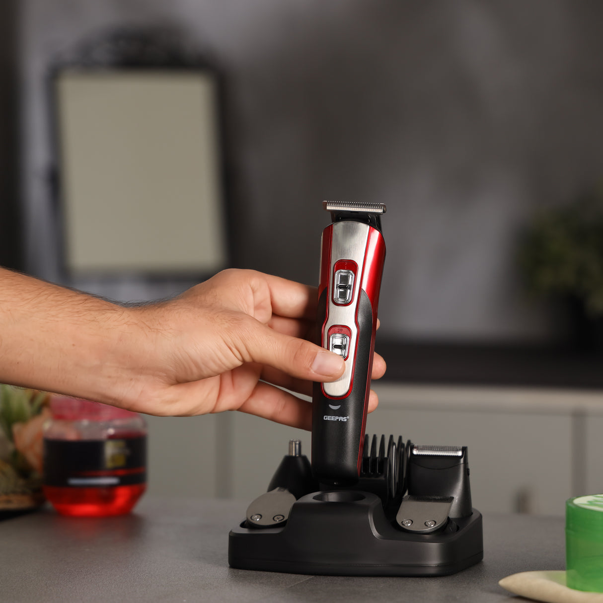 Geepas 11-in-1 Rechargeable Grooming Set- GTR8724/ with 5 Interchangeable Heads and 4 Comb Attachments, Stainless Steel Blades, Perfect for Home and Professional Styling