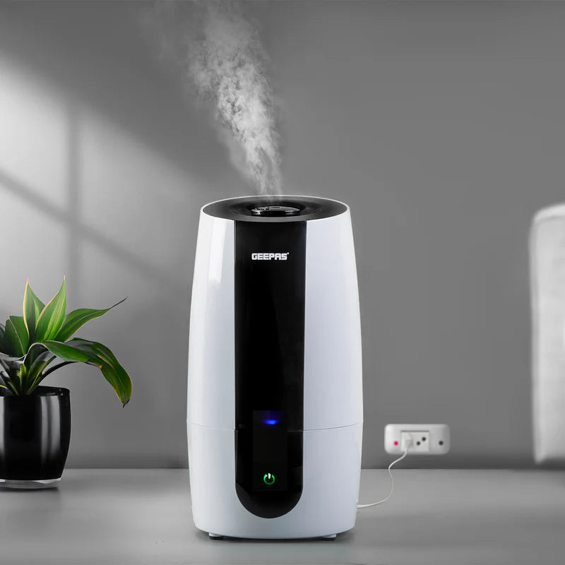 Geepas Ultrasonic Humidifier- GUH63072UK/ 2.6 L Water Tank, Touch Panel Control/ Cool Mist Operation, 360° Rotatable Nozzle/ Multiple Functions/ 2 Years Warranty, White
